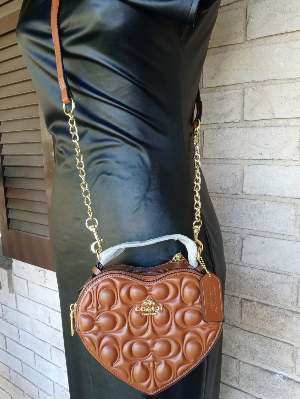 Coach 3D Print Heart Crossbody Bag in Brown with Gold Hardware